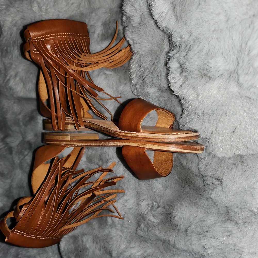 Santo Calzature. Roma S. 38 Fringe Brown Leather Bohemian Gladiator Sandals